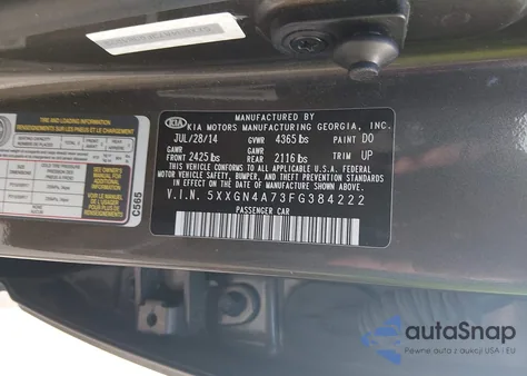 2015 Kia Optima Ex z USA, uszkodzony, nr VIN 5XXGN4A73FG384222